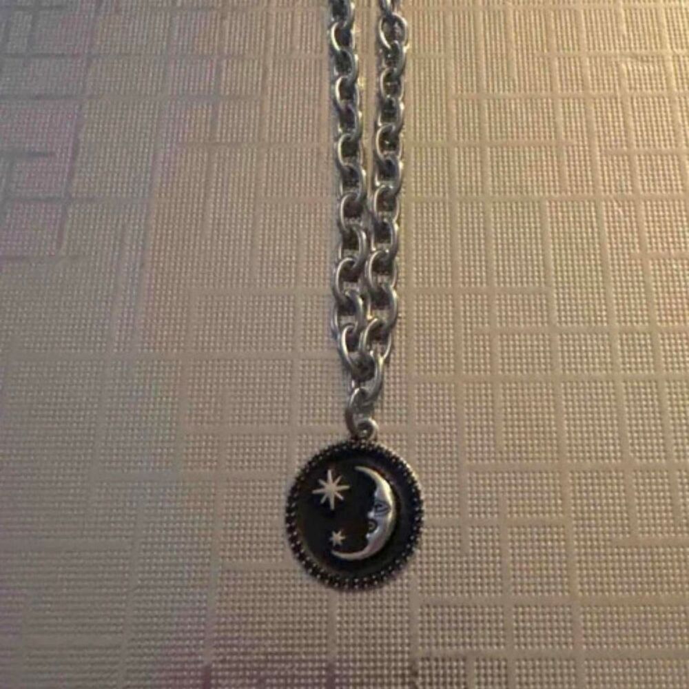 whimsical 90s style silver star and moon chain necklace